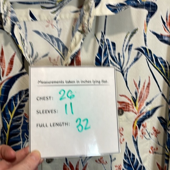 Blue and Red Casual Button Down Shirt with Hawaiian Tropical Print - Picture 8 of 8